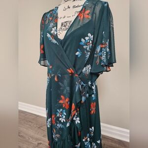 Calvin Klein Green Floral Hi-Lo Midi Dress